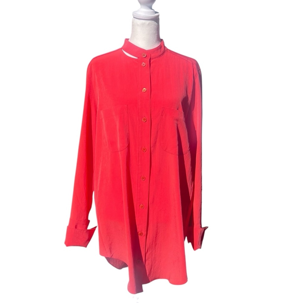 Carven Bright‎ Coral Button-Down Shirt Mick Neck Open Back EU 40